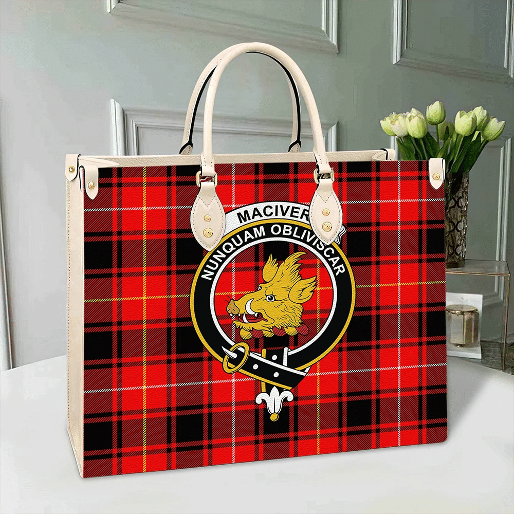 Clan MacIver Modern Tartan Crest Leather Bag BT85 Clan Borthwick Tartan Today   