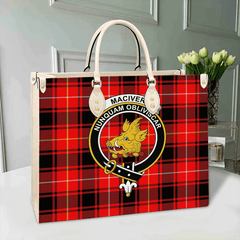 Clan MacIver Modern Tartan Crest Leather Bag BT85 Clan Borthwick Tartan Today   