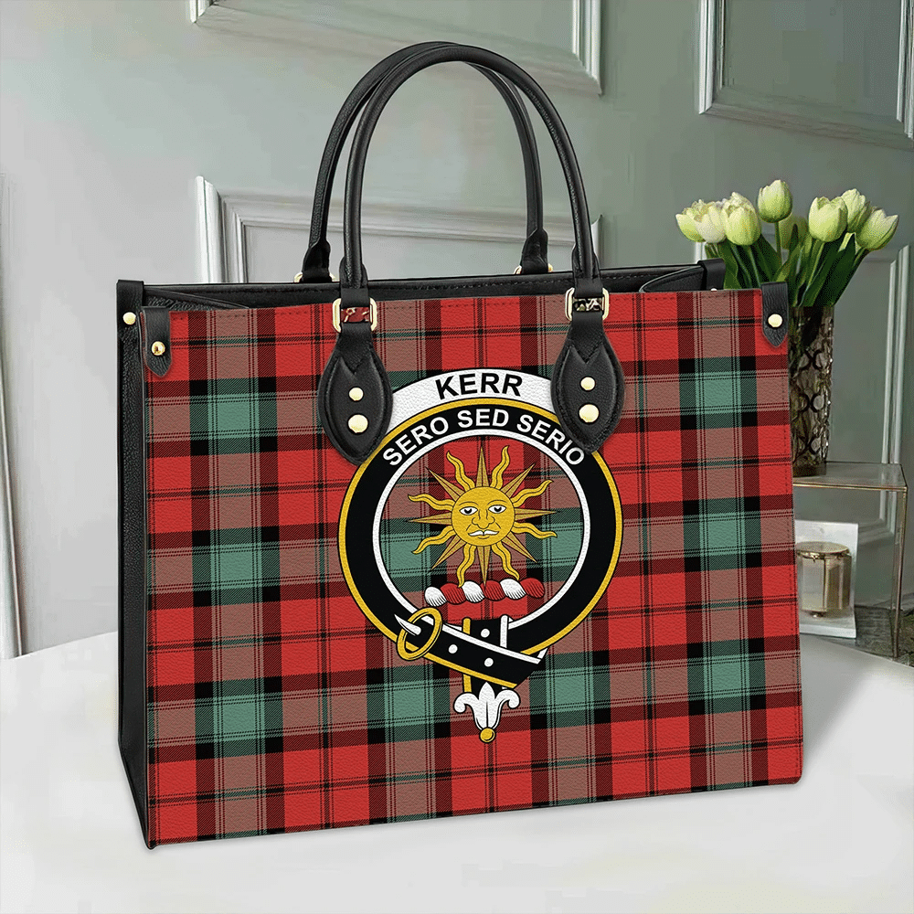 Clan Kerr Ancient Tartan Crest Leather Bag VH89 Clan Kerr Tartan Today   