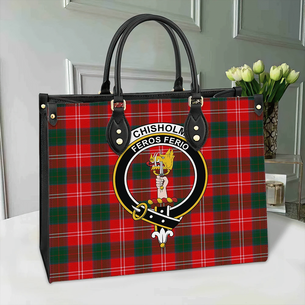 Clan Chisholm Modern Tartan Crest Leather Bag SC39 Clan Chisholm Tartan Today   