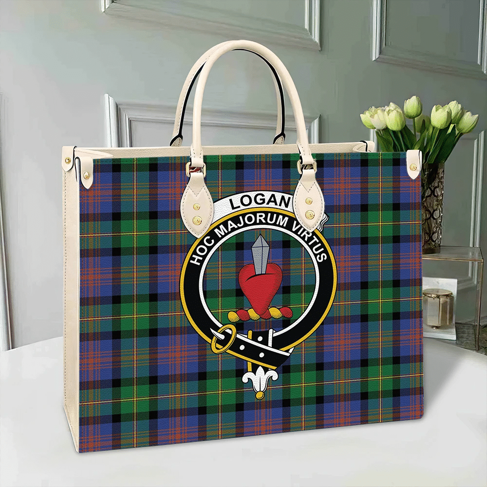 Clan Logan Ancient Tartan Crest Leather Bag GV28 Clan Logan Tartan Today   