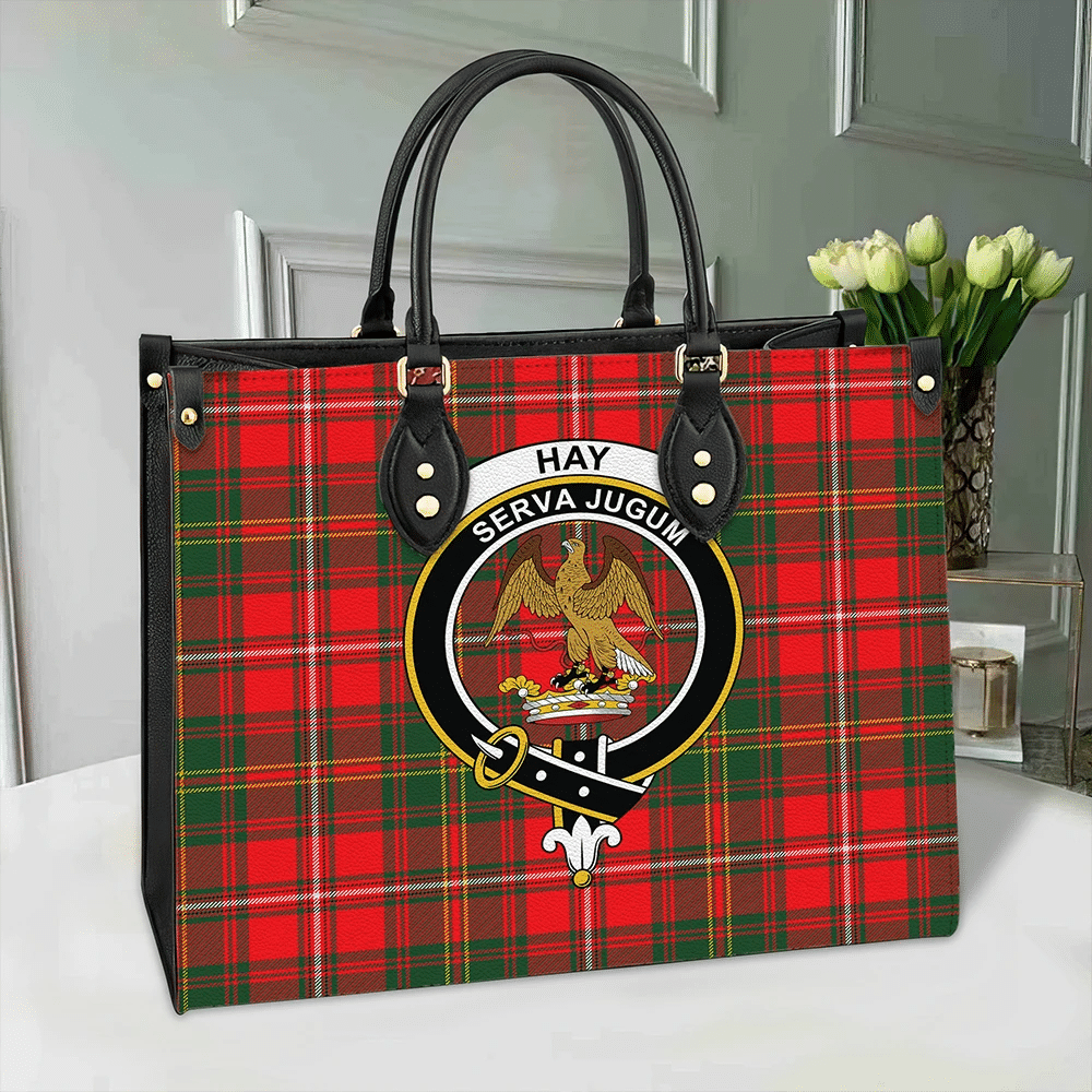 Clan Hay Modern Tartan Crest Leather Bag NU89 Clan Hay Tartan Today   
