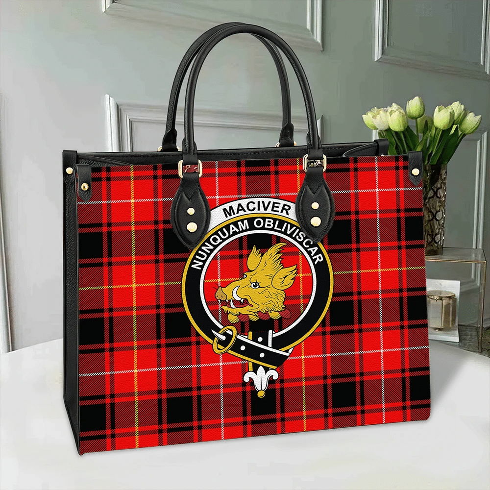 Clan MacIver Modern Tartan Crest Leather Bag BT85 Clan Borthwick Tartan Today   