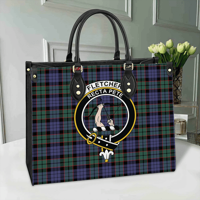 Clan Fletcher Modern Tartan Crest Leather Bag