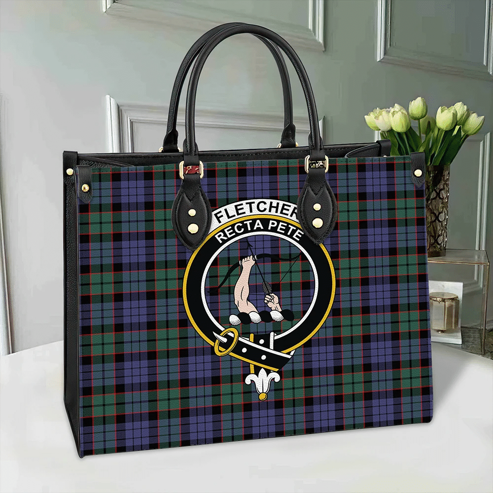 Clan Fletcher Modern Tartan Crest Leather Bag EK68 Clan Fletcher Tartan Today   