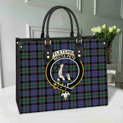 Clan Fletcher Modern Tartan Crest Leather Bag EK68 Clan Fletcher Tartan Today   