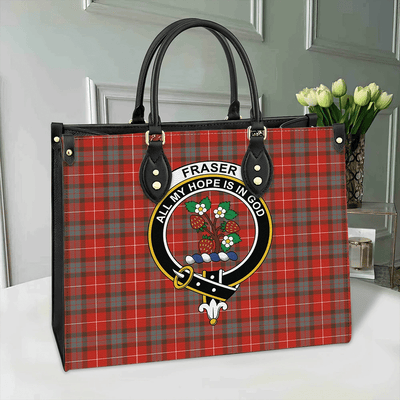 Clan Fraser Weathered Tartan Crest Leather Bag KK66