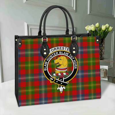 Clan Forrester Tartan Crest Leather Bag