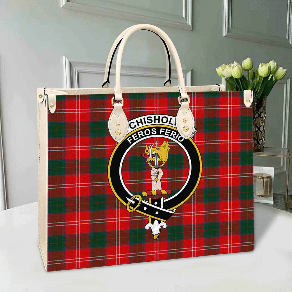 Clan Chisholm Modern Tartan Crest Leather Bag SC39 Clan Chisholm Tartan Today   