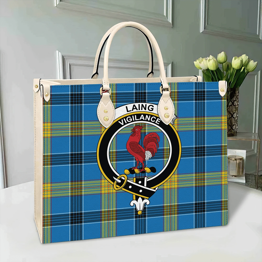 Clan Laing Tartan Crest Leather Bag LM54 Clan Laing Tartan Today   