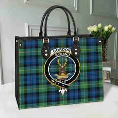 Clan Gordon Ancient Tartan Crest Leather Bag QR66 Clan Gordon Tartan Today   