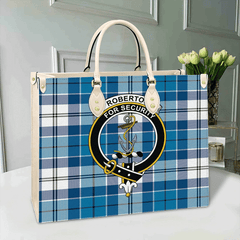 Clan Roberton Tartan Crest Leather Bag ET55 Clan Roberton Tartan Today   