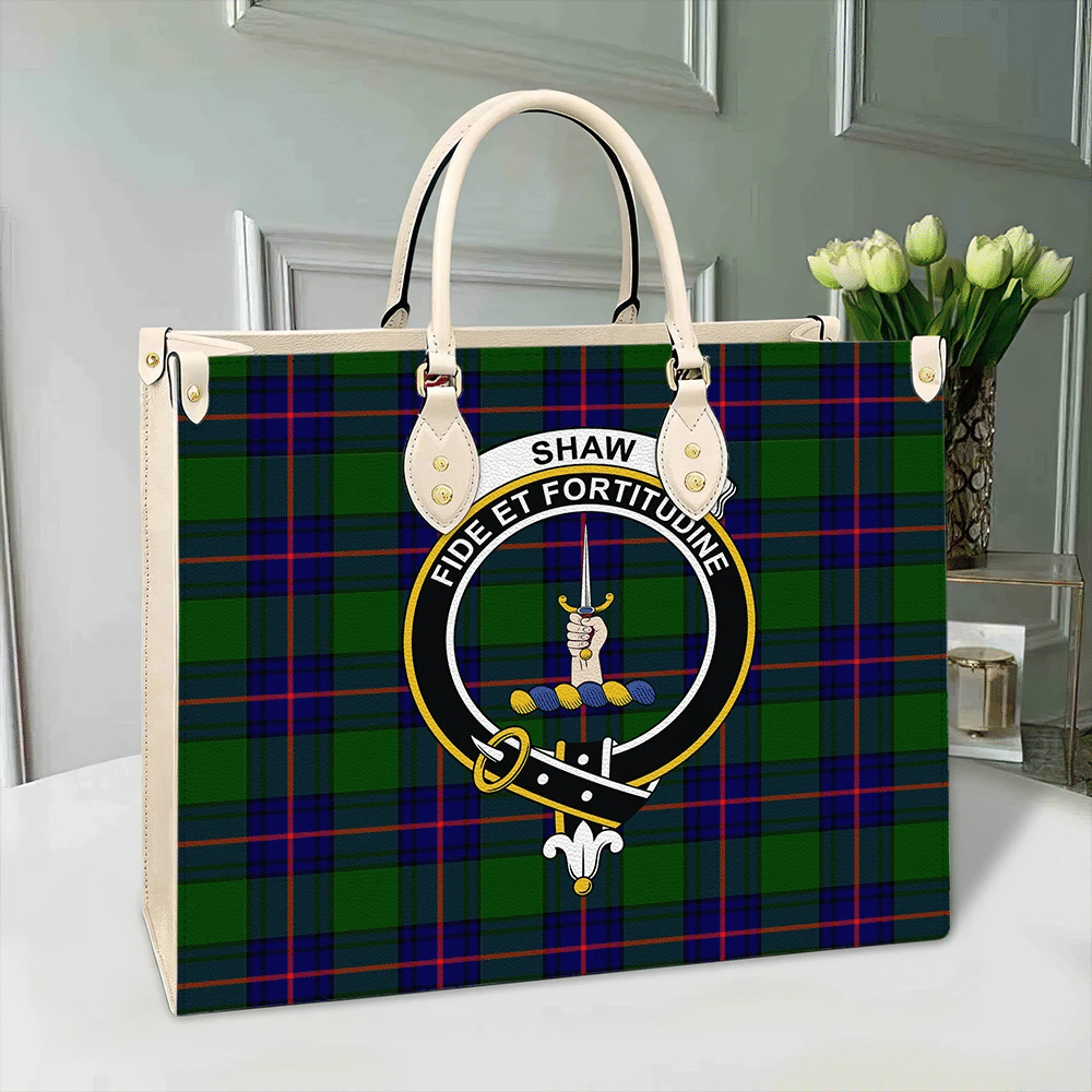 Clan Shaw Modern Tartan Crest Leather Bag SF23 Clan Shaw Tartan Today   