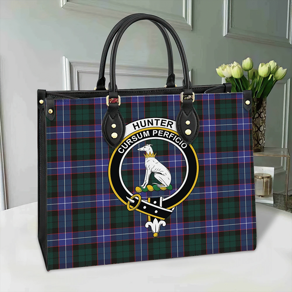 Clan Hunter Modern Tartan Crest Leather Bag XO54 Clan Hunter Tartan Today   
