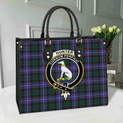 Clan Hunter Modern Tartan Crest Leather Bag XO54 Clan Hunter Tartan Today   