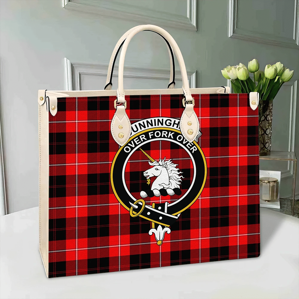 Clan Cunningham Modern Tartan Crest Leather Bag RP17 Clan Cunningham Tartan Today   