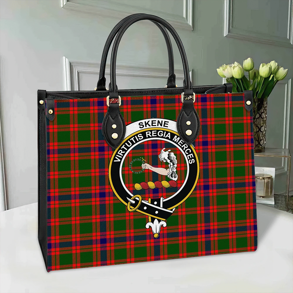 Clan Skene Modern Tartan Crest Leather Bag BL40 Clan Skene Tartan Today   