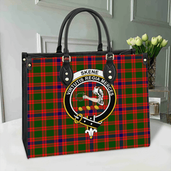 Clan Skene Modern Tartan Crest Leather Bag BL40 Clan Skene Tartan Today   