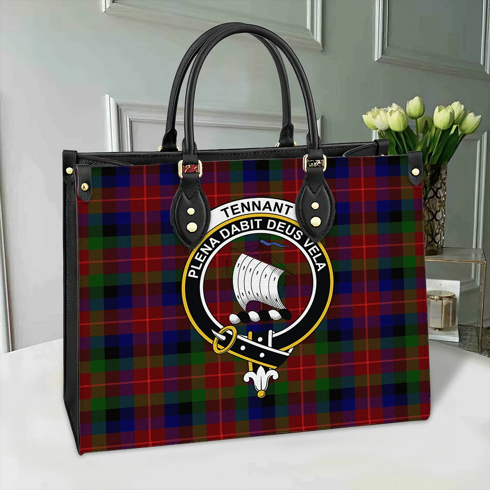 Clan Tennant Tartan Crest Leather Bag OI77 Clan Tennant Tartan Today   