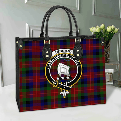 Clan Tennant Tartan Crest Leather Bag