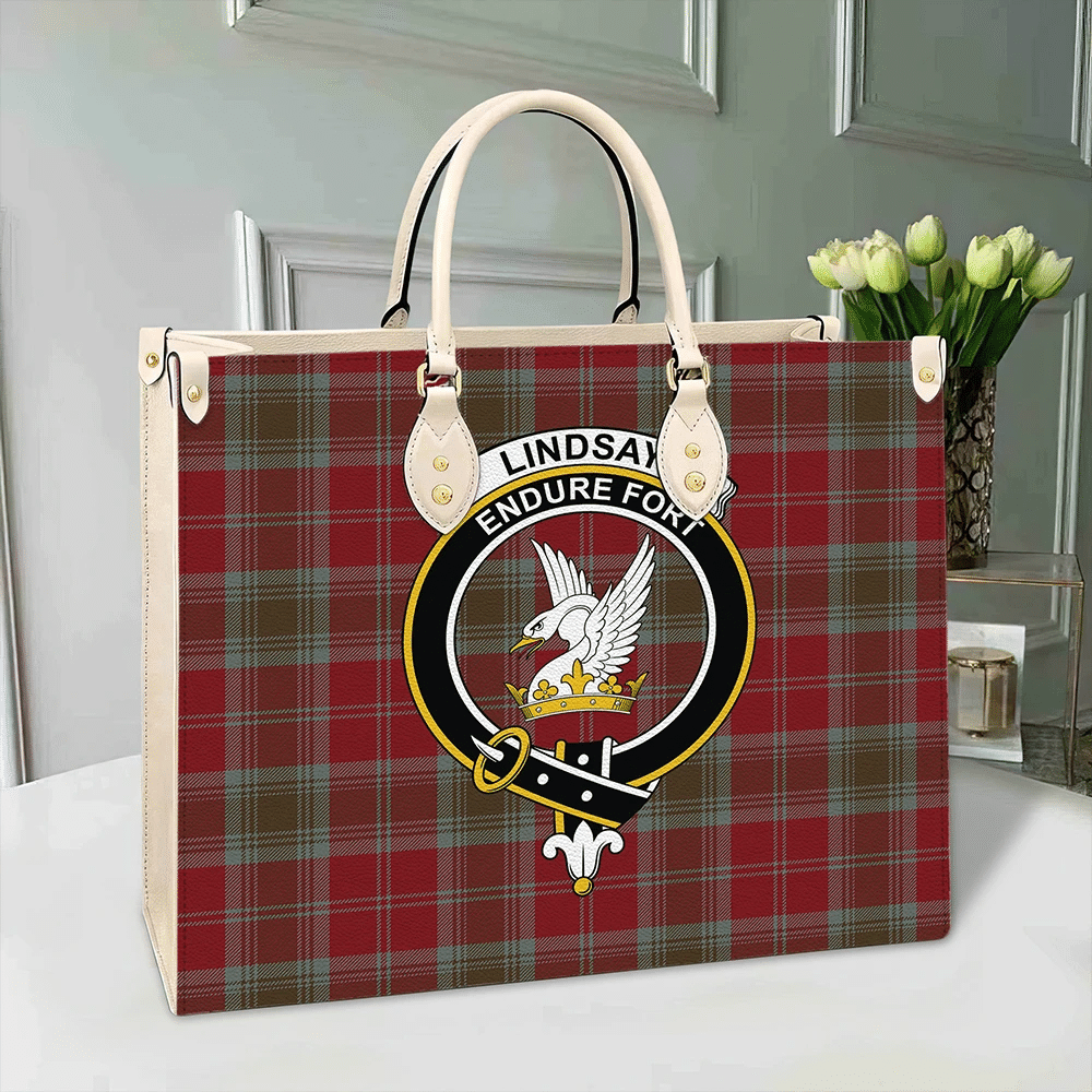 Clan Lindsay Weathered Tartan Crest Leather Bag NP19 Clan Lindsay Tartan Today   