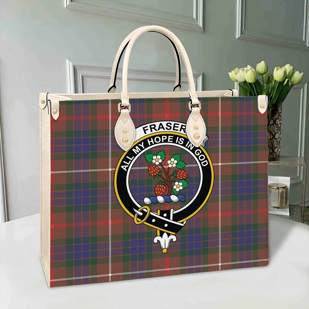 Clan Fraser Hunting Modern Tartan Crest Leather Bag KP80 Clan Fraser Tartan Today   