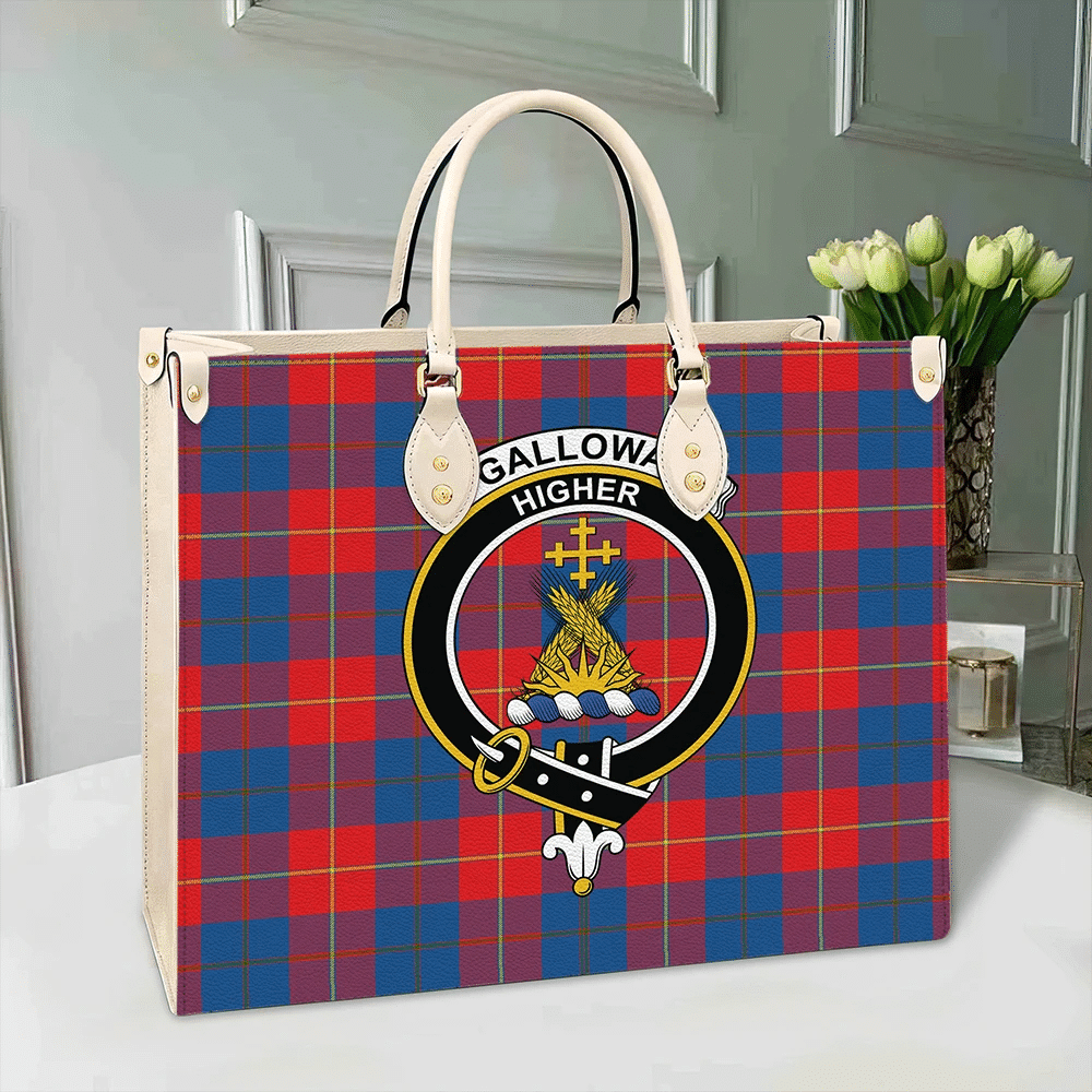 Clan Galloway Red Tartan Crest Leather Bag QU90 Clan Galloway Tartan Today   