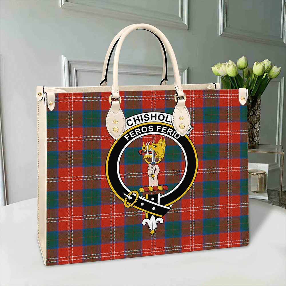 Clan Chisholm Ancient Tartan Crest Leather Bag GG78 Clan Chisholm Tartan Today   
