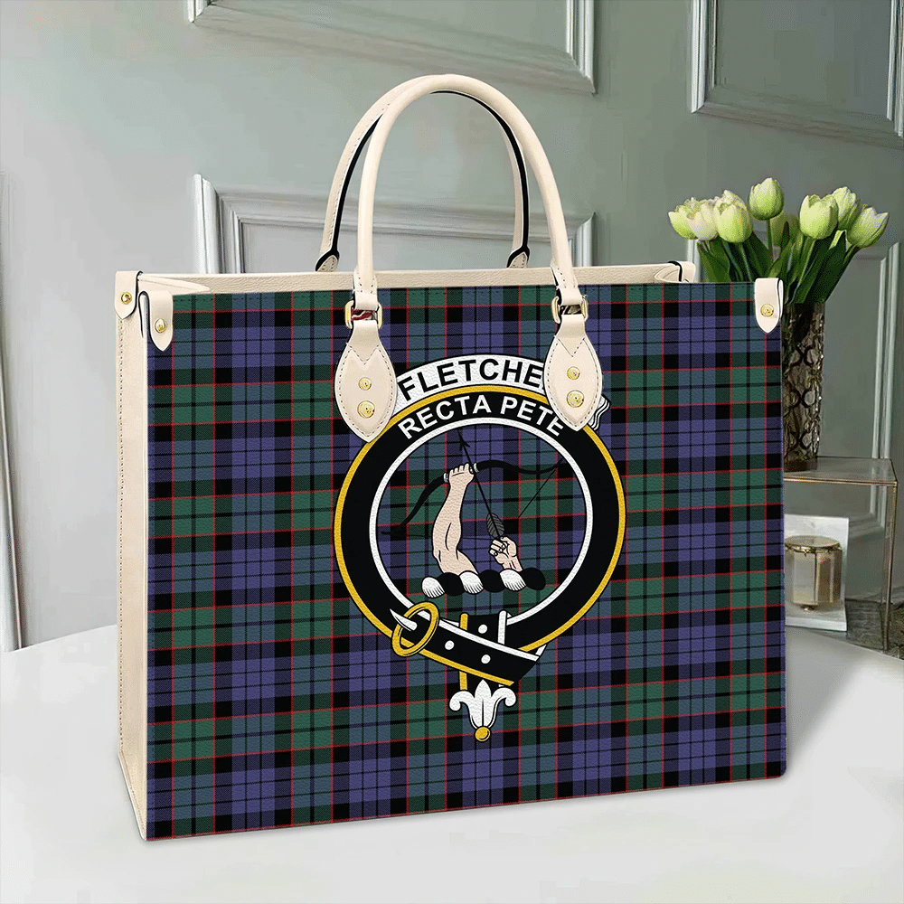 Clan Fletcher Modern Tartan Crest Leather Bag EK68 Clan Fletcher Tartan Today   
