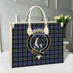 Clan Fletcher Modern Tartan Crest Leather Bag EK68 Clan Fletcher Tartan Today   