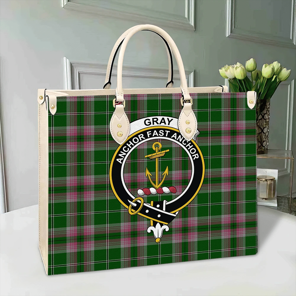 Clan Gray Tartan Crest Leather Bag AT96 Clan Gray Tartan Today   