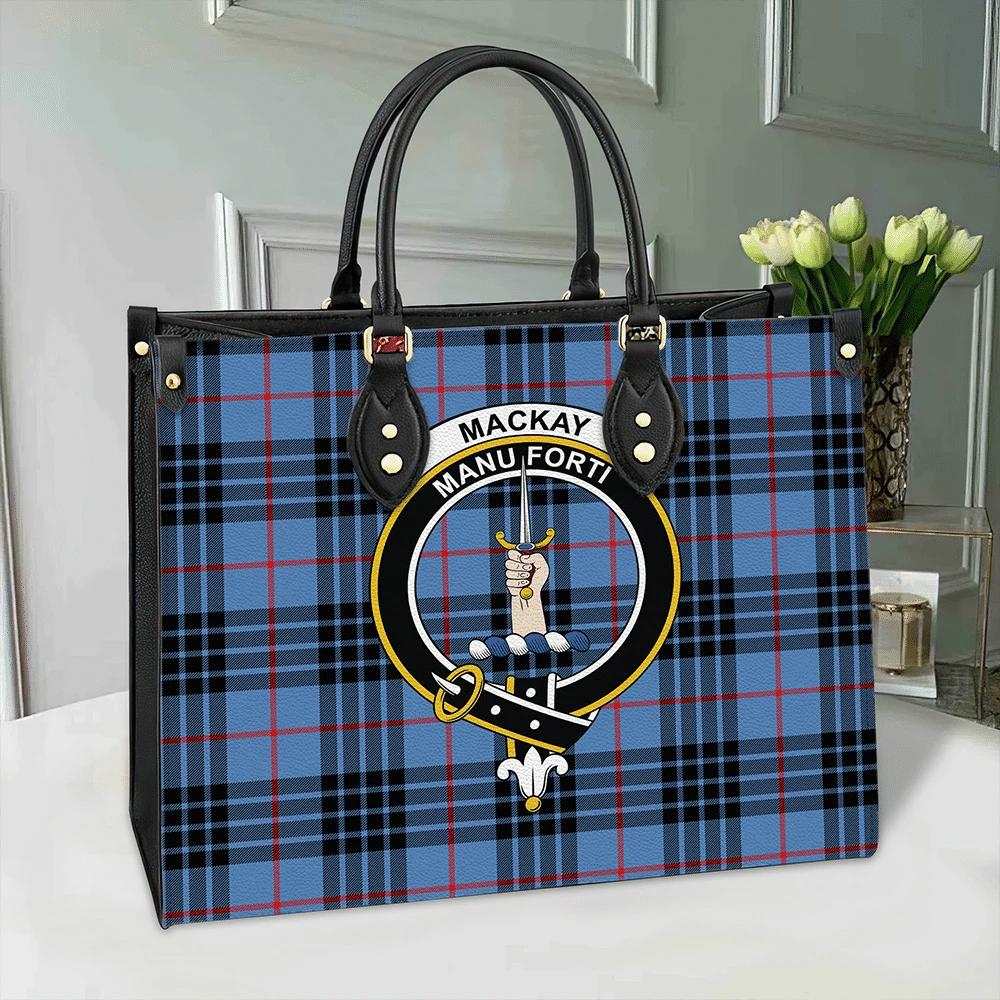 Clan MacKay Blue Tartan Crest Leather Bag LK73 Clan MacKay Tartan Today   