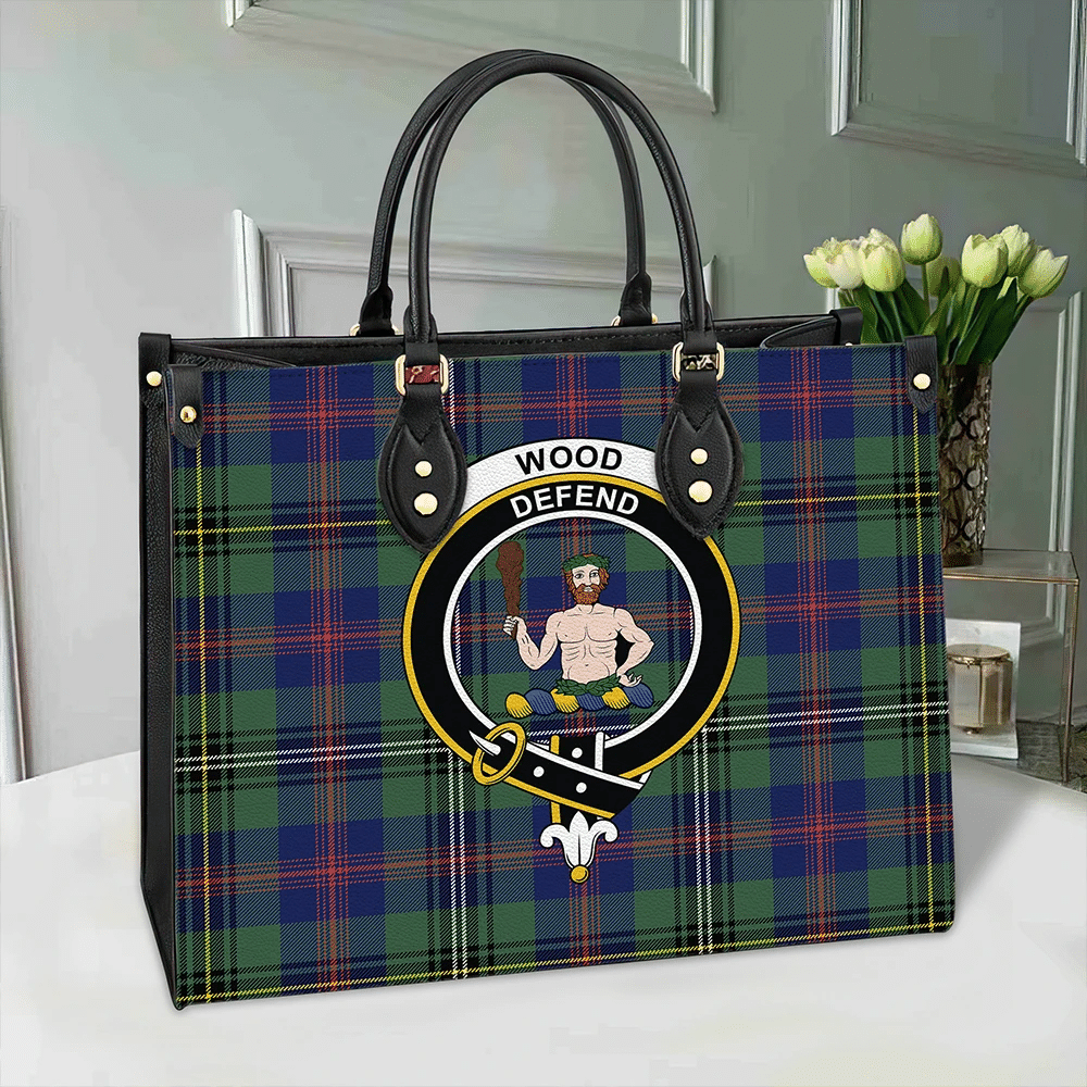 Clan Wood Modern Tartan Crest Leather Bag YZ80 Clan Wood Tartan Today   
