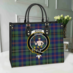 Clan Wood Modern Tartan Crest Leather Bag YZ80 Clan Wood Tartan Today   