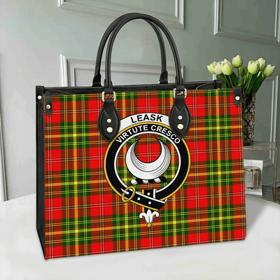 Clan Leask Tartan Crest Leather Bag