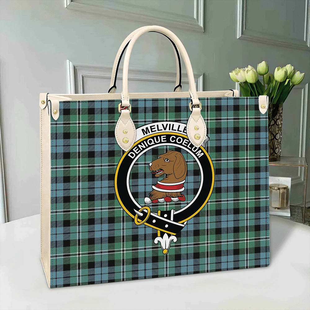 Clan Melville Tartan Crest Leather Bag IX32 Clan Melville Tartan Today   