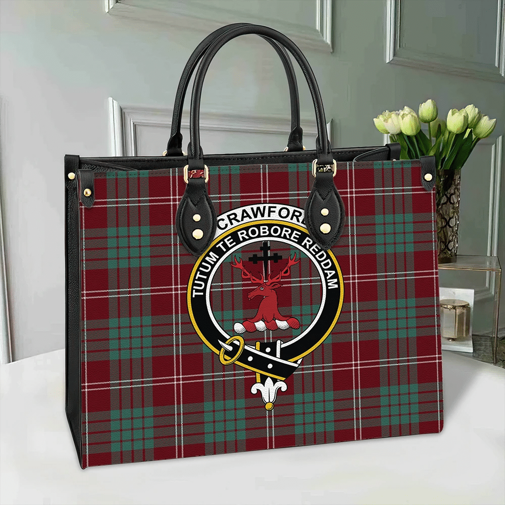Clan Crawford Modern Tartan Crest Leather Bag GZ68 Clan Crawford Tartan Today   