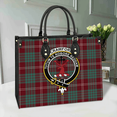 Clan Crawford Modern Tartan Crest Leather Bag GZ68 Clan Crawford Tartan Today   