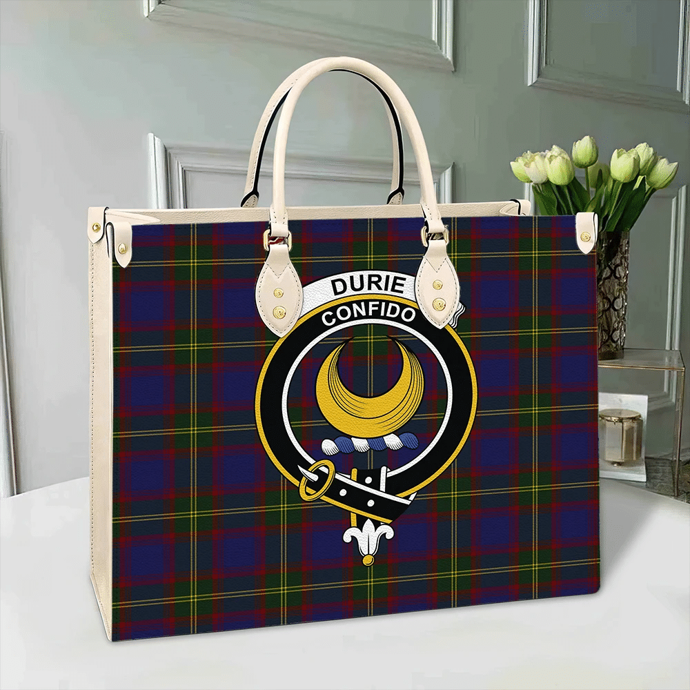 Clan Durie Tartan Crest Leather Bag ST57 Clan Durie Tartan Today   