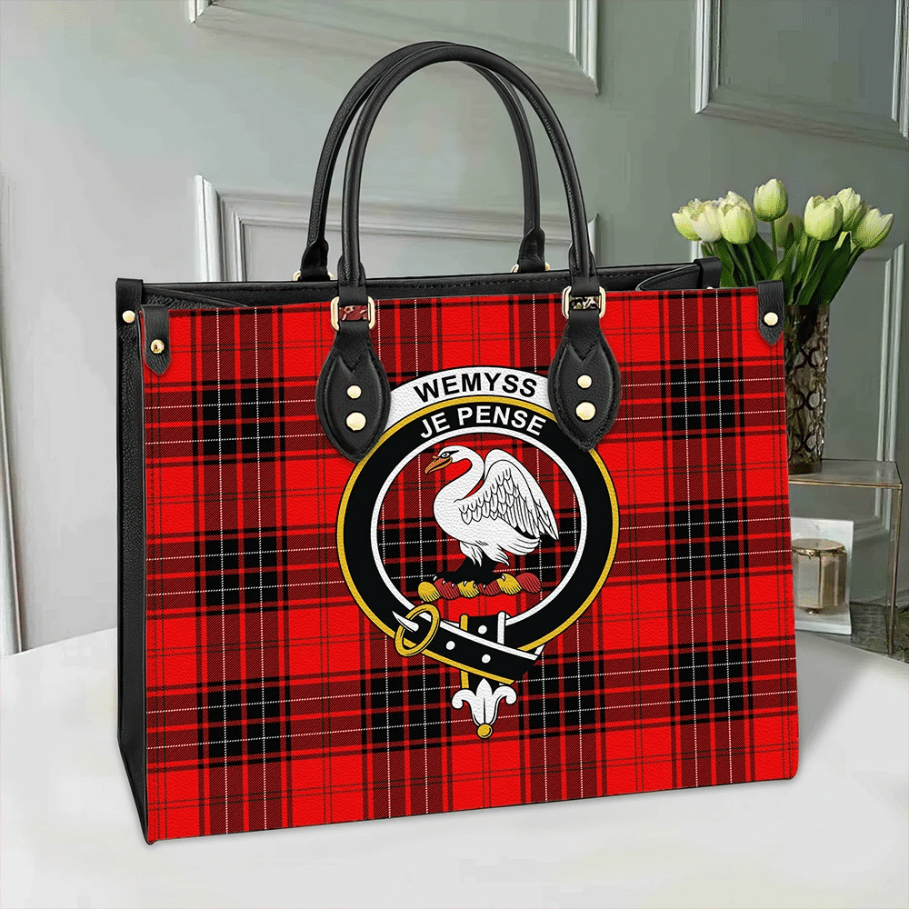 Clan Wemyss Modern Tartan Crest Leather Bag KD81 Clan Wemyss Tartan Today   