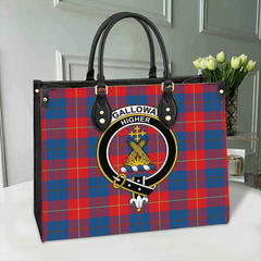 Clan Galloway Red Tartan Crest Leather Bag QU90 Clan Galloway Tartan Today   