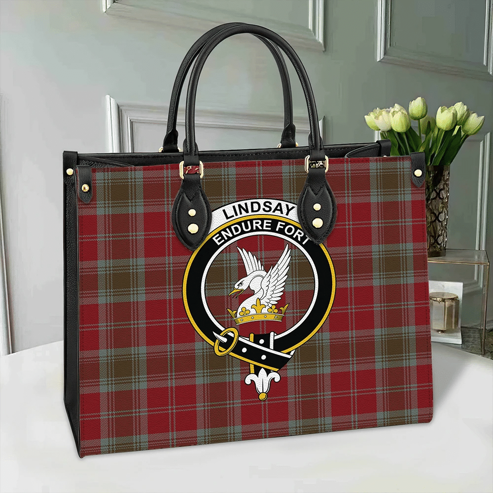 Clan Lindsay Weathered Tartan Crest Leather Bag NP19 Clan Lindsay Tartan Today   