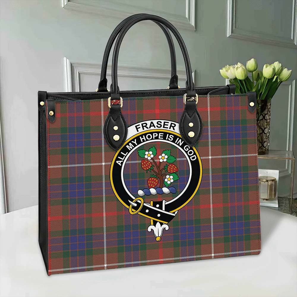 Clan Fraser Hunting Modern Tartan Crest Leather Bag KP80 Clan Fraser Tartan Today   