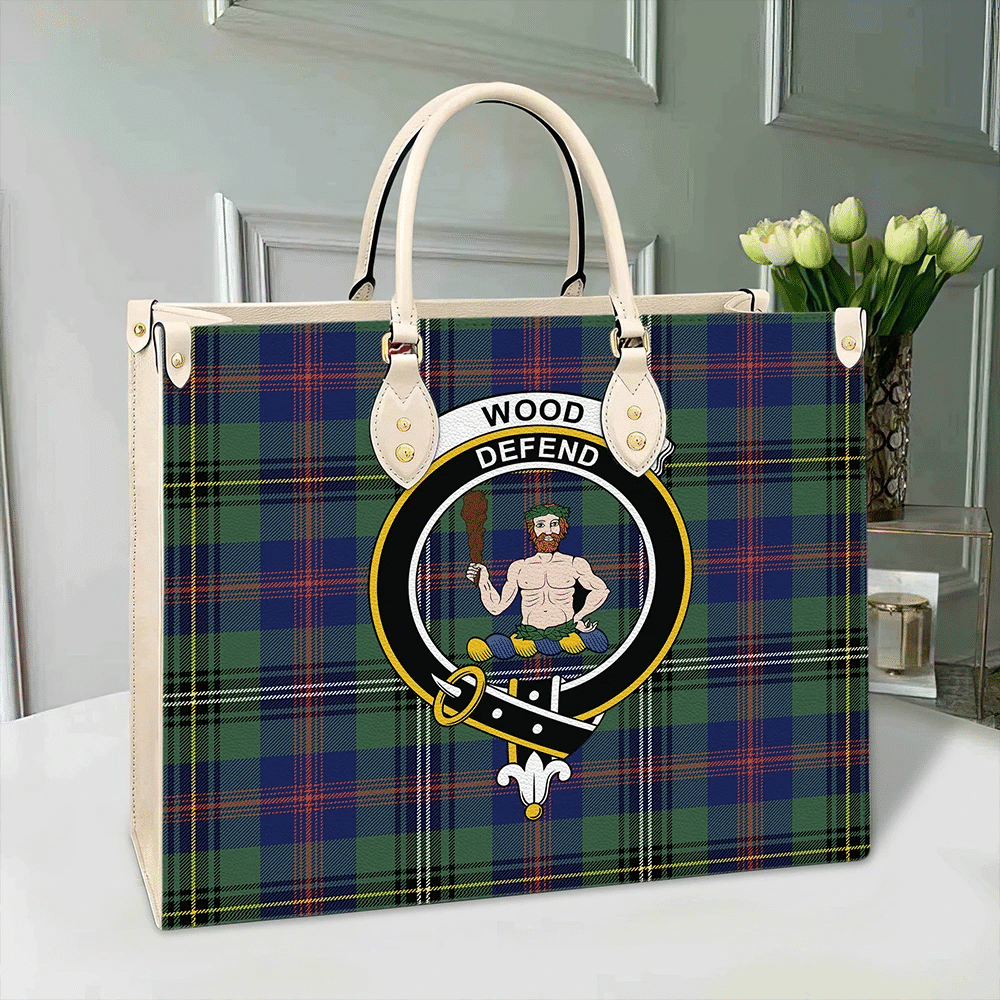 Clan Wood Modern Tartan Crest Leather Bag YZ80 Clan Wood Tartan Today   