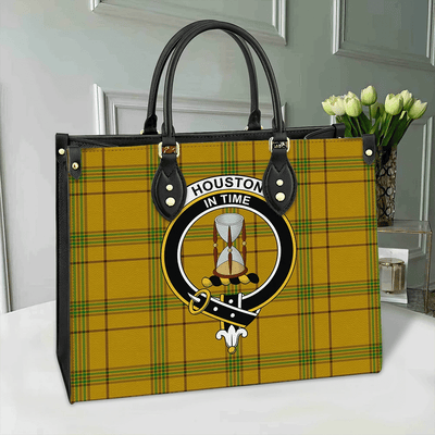 Clan Houston Tartan Crest Leather Bag