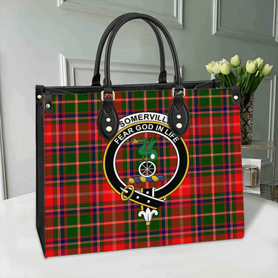 Clan Somerville Modern Tartan Crest Leather Bag FR60
