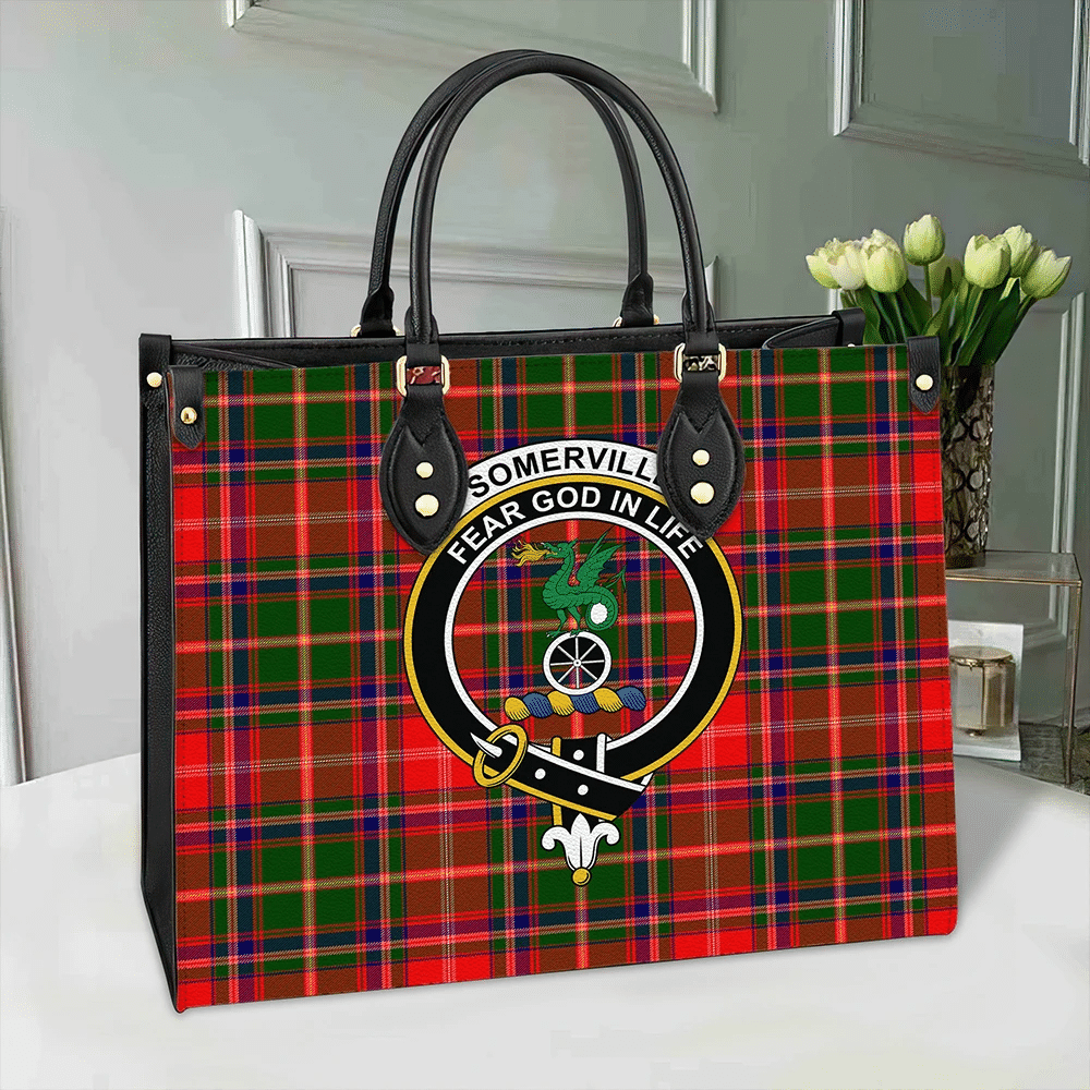 Clan Somerville Modern Tartan Crest Leather Bag FR60 Clan Somerville Tartan Today   