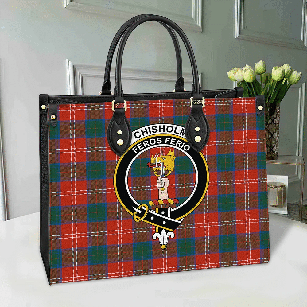 Clan Chisholm Ancient Tartan Crest Leather Bag GG78 Clan Chisholm Tartan Today   