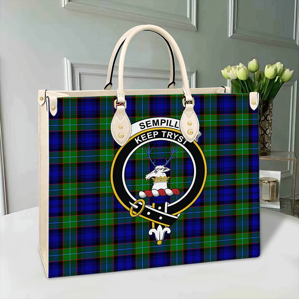 Clan Sempill Modern Tartan Crest Leather Bag AN93 Clan Sempill Tartan Today   