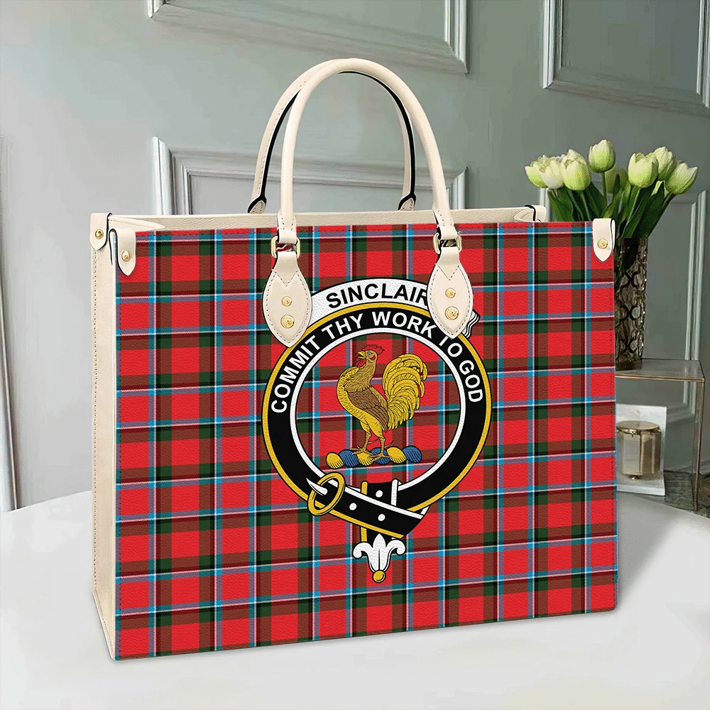 Clan Sinclair Modern Tartan Crest Leather Bag DM52 Clan Sinclair Tartan Today   